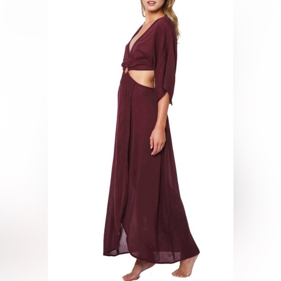 Sanctuary retrograde V-neck 3/4 sleeve burgundy draped skirt Cover up - Picture 2 of 2
